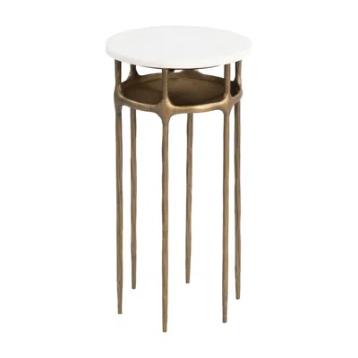 Hivvago 22" White Iron Pedestal End Table In Metallic