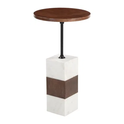 Hivvago 22" White Marble Pedestal End Table In Multi