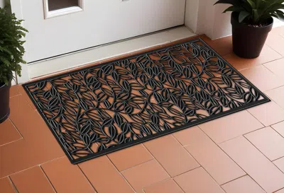 Hivvago 22" X 48" Black Rubber Botanical Leaves Outdoor Door Mat In Multi