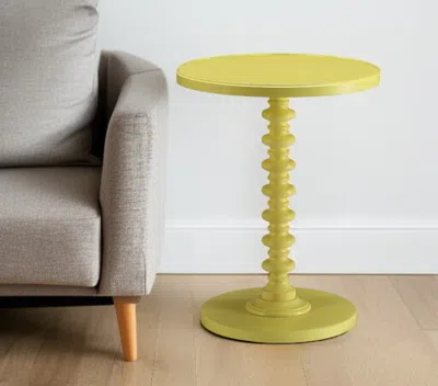 Hivvago 22" Yellow Wood Round Pedestal End Table In Green
