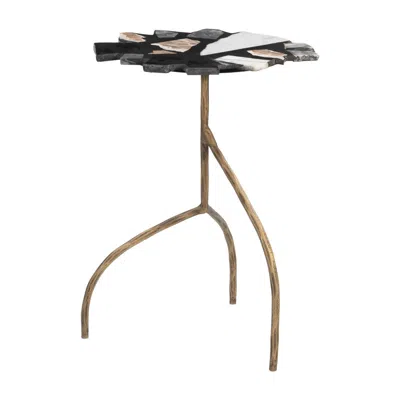 Hivvago 23" Black And Brown Iron Pedestal End Table In Multi