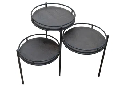 Hivvago 23" Black Solid Wood And Iron Round End Table