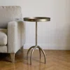 Hivvago 23" Brass Distressed Iron Round Pedestal Tray Top End Table In Gold