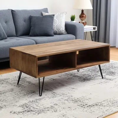 Hivvago 23" Brown And Black Wood And Metal Coffee Table With Shelf