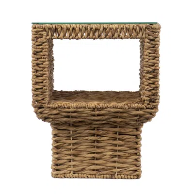 Hivvago 23" Brown And Clear Glass And Rattan Wicker Square End Table