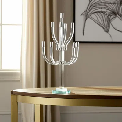 Hivvago 23" Clear And Silver Crystal Tabletop Candelabra Candle Holder In Transparent