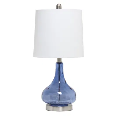 Hivvago 23" Dark Blue And Silver Glass And Metal Novelty Table Lamp With White Drum Shade In Multi