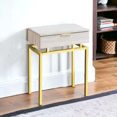 Hivvago 23" Gold And Beige Wood And Metal End Table With Drawer