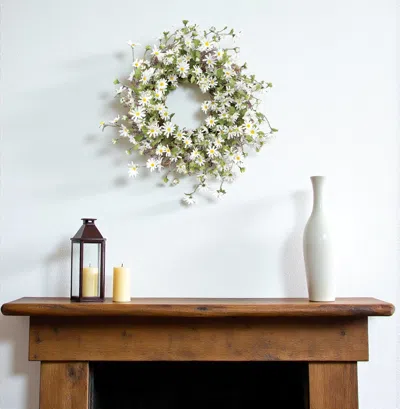 Hivvago 23" Green And White Artificial Spring Daisy Wreath In Multi