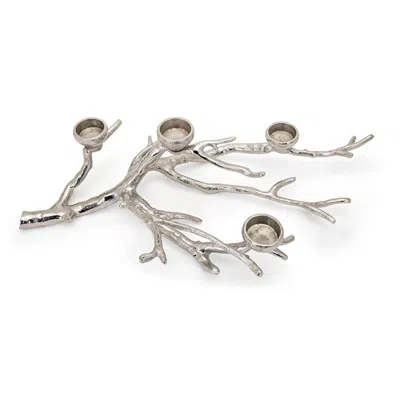 Hivvago 23 Inch Metal Tea Light Holder, Tree Branch Design, 4 Candle Slots, Silver