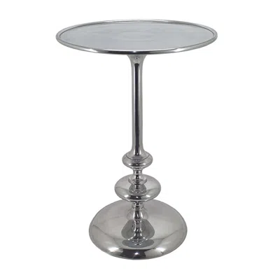 Hivvago 23 Inch Modern Aluminum Side Table, Round Tabletop And Base, Carved, Silver