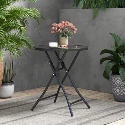 Hivvago 23 Inch Round Bistro Table With Tempered Glass Tabletop In Black