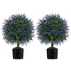 Hivvago 23 Inch Set Of 2 Artificial Lavender Topiary Ball Trees With Cement-filled Pot