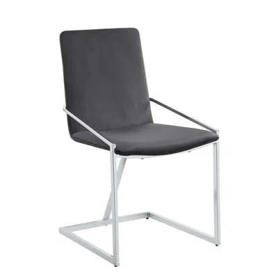 Hivvago 23 Inch Side Dining Chair Set Of 2, Gray Velvet, Modern Chrome Metal Base