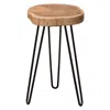 Hivvago 23 Inch Side End Table, Hairpin Legs, Natural Brown Acacia Wood, Black Base In Black