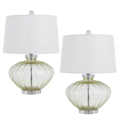 Hivvago 23 Inch Table Lamp Set Of 2, Round Crystal Base, White Fabric Shade
