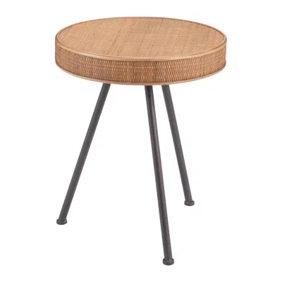 Hivvago 23" Natural And Gray Rattan And Steel Round End Table In Brown