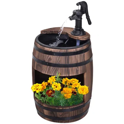 Hivvago 23" Rustic Apple Barrel Garden Fountain With Pump