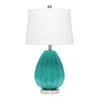 Hivvago 23" Teal Blue And Silver Glass And Metal Novelty Table Lamp With White Drum Shade In Green