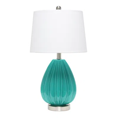 Hivvago 23" Teal Blue And Silver Glass And Metal Novelty Table Lamp With White Drum Shade In Green