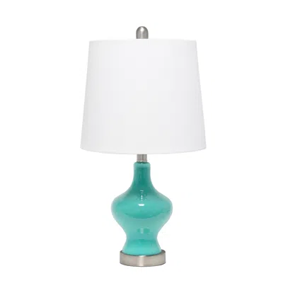 Hivvago 23" Teal Blue And Silver Glass And Metal Novelty Table Lamp With White Drum Shade In Multi