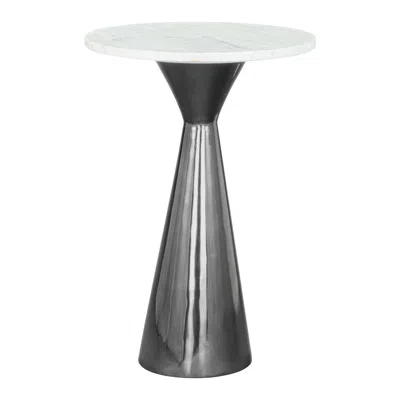 Hivvago 23" White And Black Marble And Steel Round Pedestal End Table In Metallic