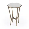 Hivvago 23" White And Gold Distressed Marble And Aluminum Round End Table In Gold