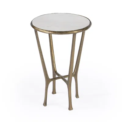 Hivvago 23" White And Gold Distressed Marble And Aluminum Round End Table