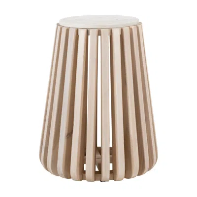 Hivvago 23" White And Natural Distressed Marble And Wood Round Drum End Table In Brown
