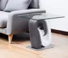 Hivvago 23" White Gray And Clear Glass And Wood Square Pedestal End Table In Gray