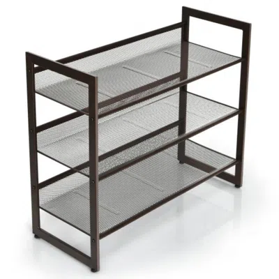 Hivvago 2/3/4 Tiers Flat And Slant Metal Shoe Rack For Entryway Hallway-3-tier