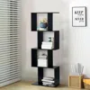 Hivvago 2/3/4 Tiers Wooden S-shaped Bookcase For Living Room Bedroom Office-4-tier