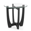 Hivvago 23.5 Inch Round End Side Table With Tempered Glass Tabletop-black