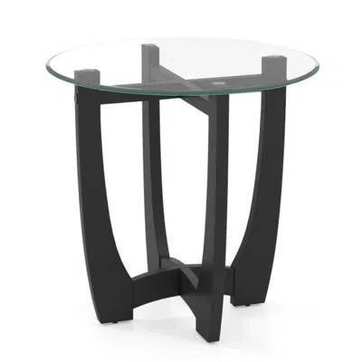 Hivvago 23.5 Inch Round End Side Table With Tempered Glass Tabletop-black