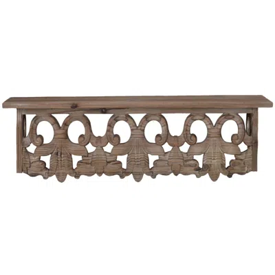 Hivvago 23.5 Inches Wooden Wall Shelf With Scrollwork, Small, Brown