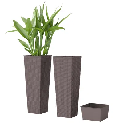 Hivvago 23.6" Large Outdoor Plant Pots With Drainage In Brown
