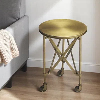 Hivvago 24" Antiqued Gold Iron Round Rolling End Table
