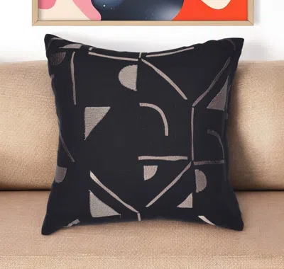 Hivvago 24" Beige And Black Geometric Cotton Blend Throw Pillow With Embroidery