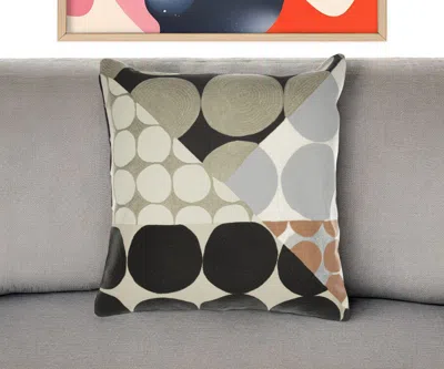 Hivvago 24" Beige And Black Geometric Cotton Throw Pillow With Embroidery In Multi