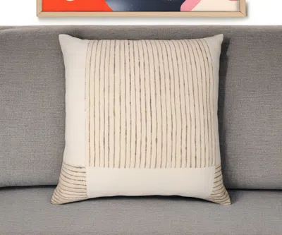 Hivvago 24" Beige And White Check Silk Throw Pillow With Embroidery In Neutral