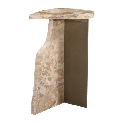 Hivvago 24" Beige Marble Pedestal End Table In Brown