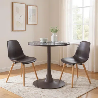 Hivvago 24" Black And Bronze Wood And Steel Pedestal Base Round Top Dining Table