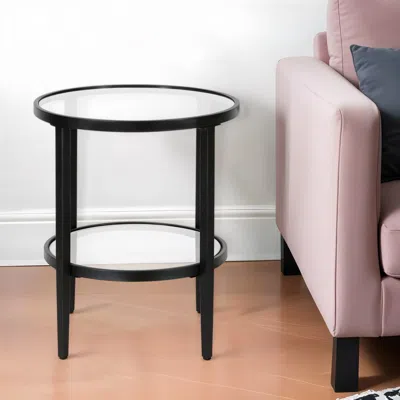 Hivvago 24" Black And Clear Glass And Steel Round End Table With Shelf