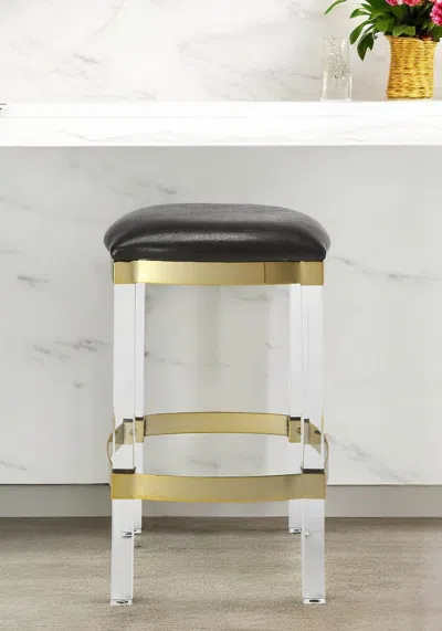 Hivvago 24" Black And Clear Stainless Steel And Steel Backless Counter Height Bar Chair In Multi