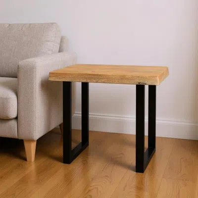 Hivvago 24" Black And Natural Distressed Solid Wood And Iron Square End Table In Multi
