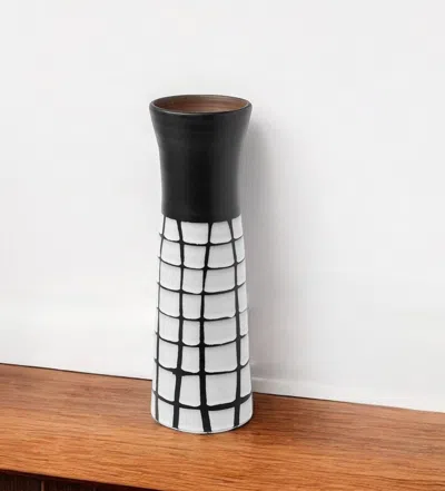 Hivvago 24" Black And White Abstract Cylinder Ceramic Table Vase