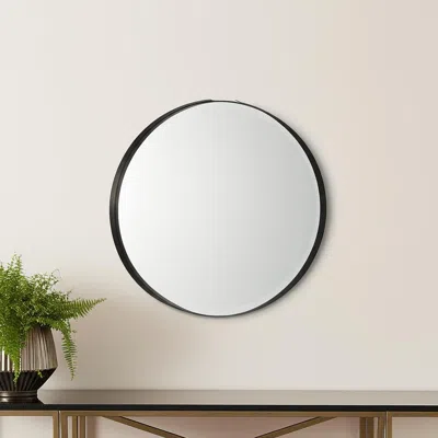 Hivvago 24" Black Metal Round Framed Accent Mirror