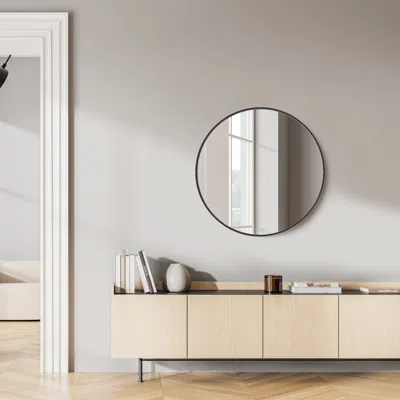 Hivvago 24" Black Metal Round Framed Bathroom Vanity Mirror