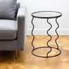 Hivvago 24" Black Mirrored Glass And Steel Round Abstract End Table In Gray