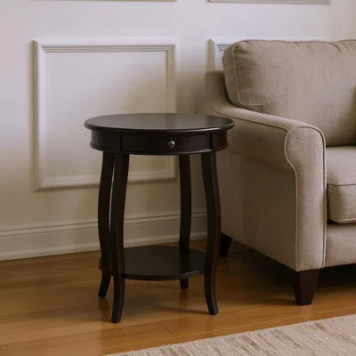 Hivvago 24" Black Wood Round End Table With Drawer And Shelf In Brown